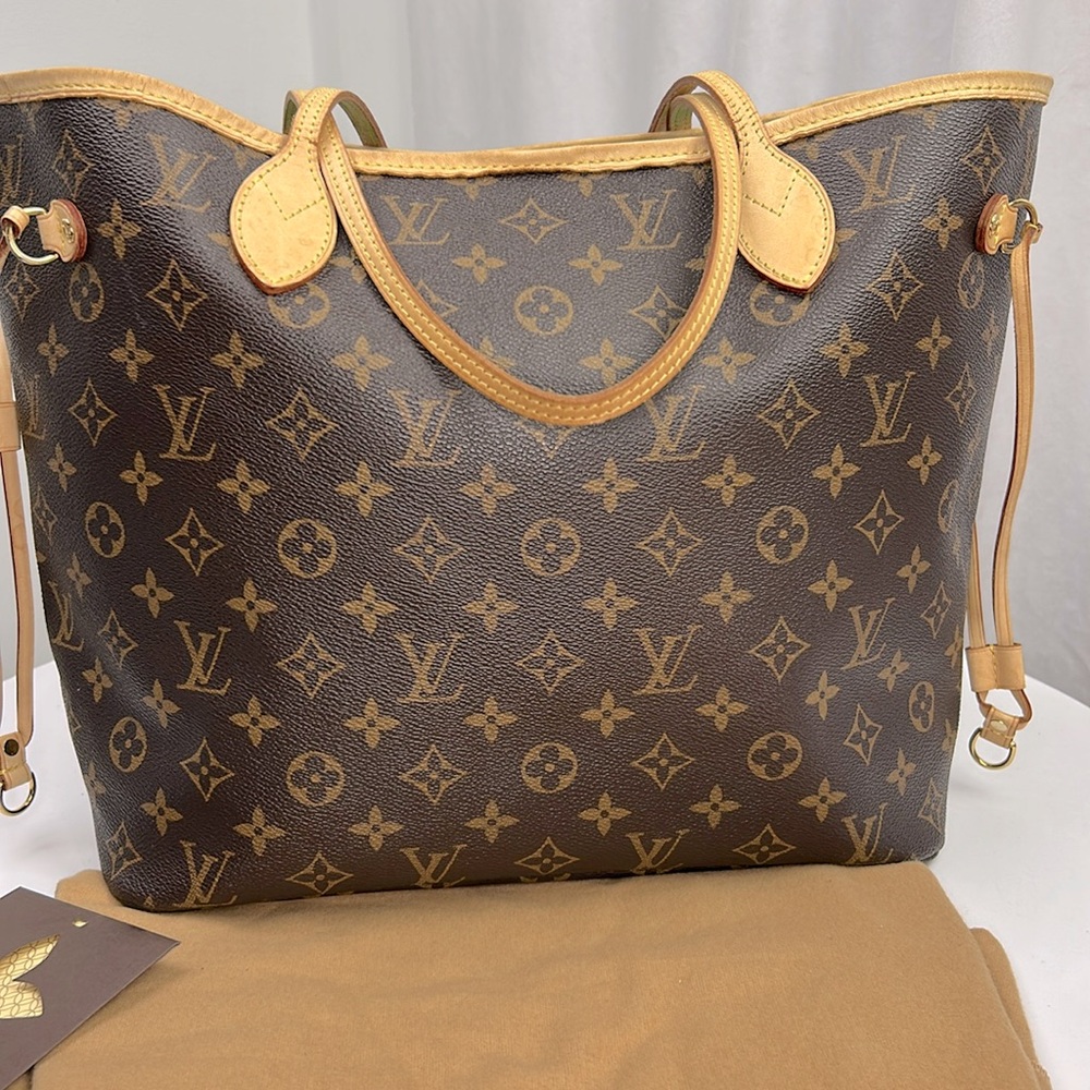 Louis Vuitton Monogram Brown Tan Tote with Leather Trim
